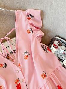 SHEIN Clasi Blusa de gasa con estampado floral para mujer de talla grande, estilo casual y abierto al frente, versátil para primavera, verano y otoño - Rojo - Ver 3