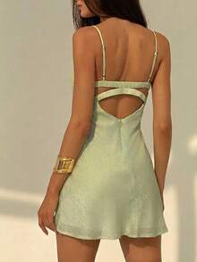 Aloruh Backless Spaghetti Strap Dress For Vacation Summer Outfits Beach Date Night Woman Boho Tropical Pale Green Mini A Date - Green - View 4