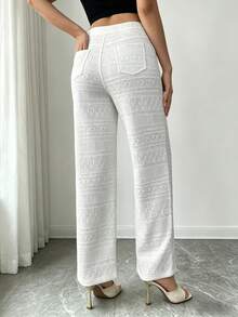 Modelyn Women's French Jacquard Textured Loose Straight Leg Pants - Apricot - View 2
