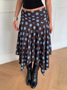 Aloruh Chân váy midi kẻ caro vạt lệch mới cho nữ mùa xuân/hè, phong cách đường phố retro Y2K. - màu nâu - Xem 7