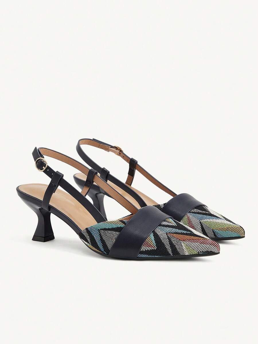 CUCCOO CHICEST 女款新款拼接腰帶尖頭法式優雅海軍藍高跟鞋 Slingback 穆勒鞋 通勤辦公 派對約會下午茶聚會 - 寶藍色 - 查看 1