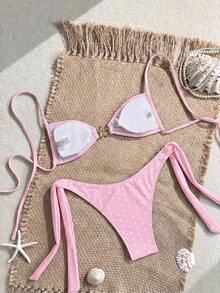Swim Mod Women's Summer Vacation Beach Polka Dot Starfish Decor Halter Bikini Set - Multicolor - View 3