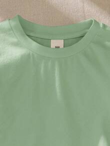 SHEIN Young Girl Solid Color Round Neck Ruffle Hem Loose Casual T-Shirt - Green - View 4