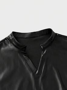 AXEPEAK Áo vest nam cổ chữ V bằng da PU màu trơn, kiểu dáng thường ngày. - màu đen - Xem 3
