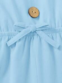 SHEIN Bộ áo liền quần rộng rãi, thoải mái cho bé gái tuổi teen, thích hợp cho kỳ nghỉ và đi biển. - Màu xanh lam - Xem 4