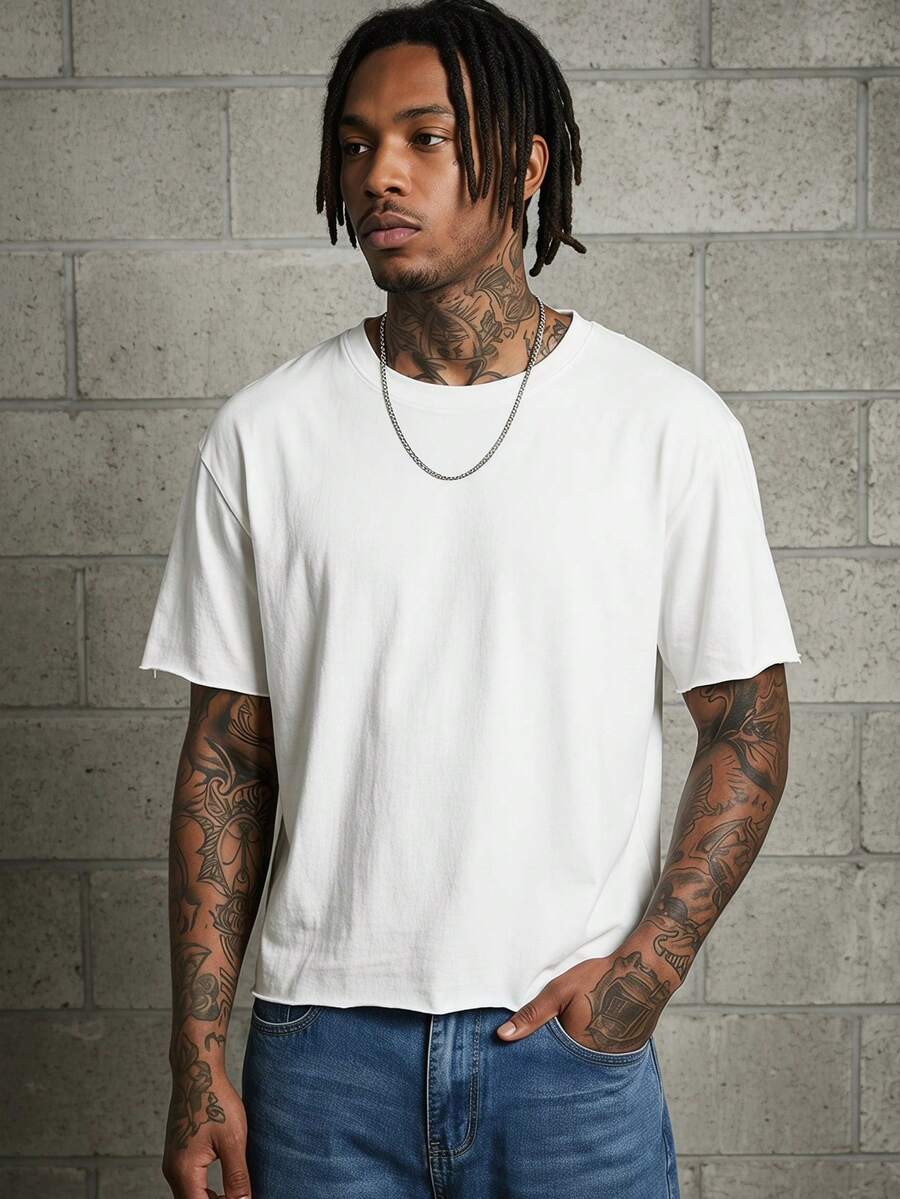 AXEPEAK Men's Casual Versatile Solid Color Short Sleeve T-Shirt - White - View 1