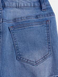 SHEIN Girlism Teen Girl Distressed Pocket Frayed Hem Denim Shorts - Medium Wash - View 5