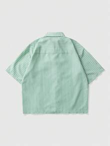 ROMWE MEN Men's Casual Commuting Collegiate Striped Print Loose Fit Shirt With Tie, Summer - Green - View 2