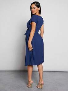 MaterniWear Maternity Pleated Hem Belted Dress - Blue - View 3