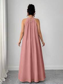 SHEIN Tall CURVE 永不过时的古怪优雅系列（忧郁气质）（周三美学）大码女式编织休闲露背宽松黑色连衣裙，适合高个子 - 珊瑚粉 - 查看 2