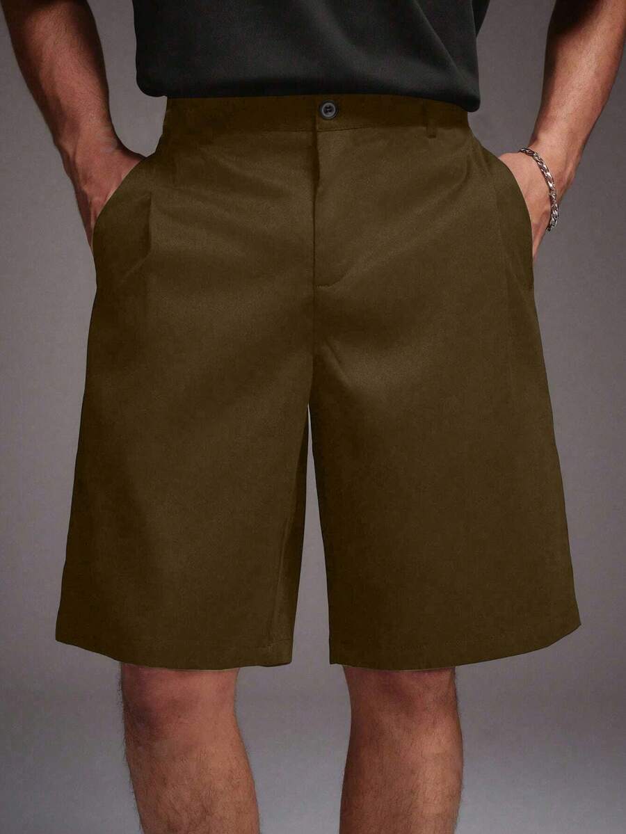 STYNVO Men's Solid Color Pocket Casual/Commute Suit Shorts - Brown - View 1