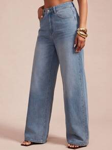 Vixey Quần jeans nữ thường ngày có túi và nút - Rửa nhẹ - Xem 4