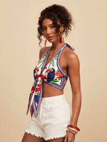 Travachic Women's Halter Neck Cropped Printed Woven Top, Suitable For Spring/Summer Vacation - Multicolor - View 5