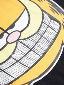 GARFIELD | SHEIN Men's Casual Cartoon Print Rhinestone Decor T-Shirt, Summer - Black - View 2