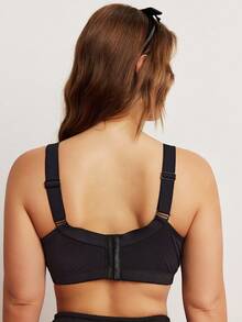Elorette 1pc Plus Size Black Underwire Lace Bra, Comfortable Supportive Wide Strap Bra - Black - View 2