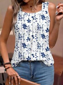 EMERY ROSE Plus Size Women Floral Print Pleated Casual Versatile Daily Wear Top - Multicolor - View 3