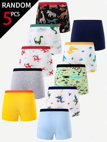 SHEIN GraphicGems 5条装男童舒适纯棉内裤，印有色彩鲜艳的恐龙、鲨鱼、狮子、长颈鹿动物图案，随机混搭款式 - 彩色 - 查看 2
