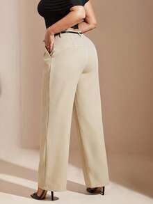 SHEIN BAE Pantalon grande taille, convient pour la Saint-Valentin, l'été, les anniversaires, la Saint-Valentin grande taille, pantalon sexy grande taille, pantalon galbé, formel, galbé, soirée, affaires, occasions formelles, déplacements, tenue de travail - Nude - Voir 2