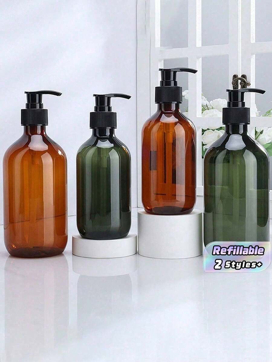 300毫升/500毫升压力泵瓶，可重复使用透明塑料容器，适用于洗发水、乳液和旅行装 - 彩色 - 查看 1