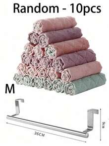 1pc,Household Towel Rack Non-Punched Wall Hanging Behind The Door Storage Rack Non-Nailed Single Pole Towel Rack Rag Hanging Rod,Kitchen Organization And Storage - Silver - View 13
