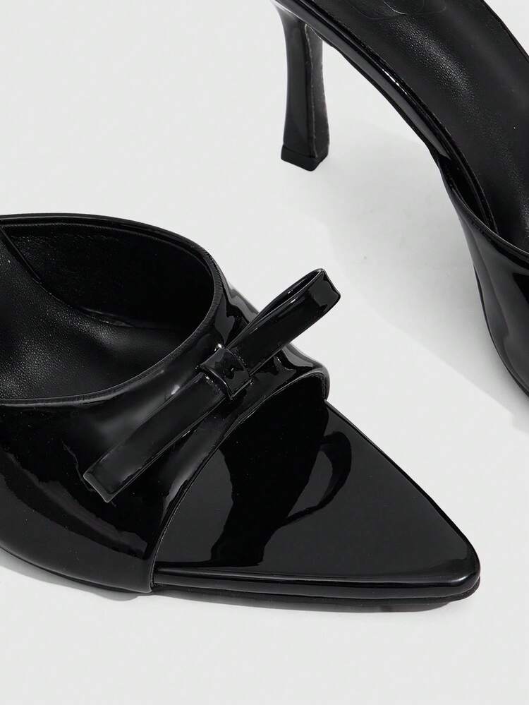 CUCCOO SZL Women's Fashion Pointe Patent Leather Bow Decorative Party/Work High Heels Sandals, Halter Elegant Stilettos
