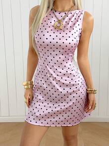 SHEIN EZwear 粉色波点无袖露背迷你连衣裙 - 粉色 - 查看 3
