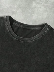 Manfinity EMRG Áo thun nam tay ngắn cổ tròn, in chữ, phong cách tối giản, chất liệu cotton, thích hợp cho mùa hè. - màu đen - Xem 4