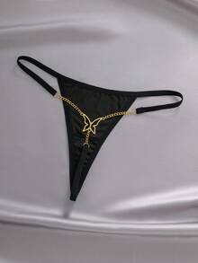 EmpressEnvy Butterfly Decor Chain Linked Sexy G-String - Black - View 1