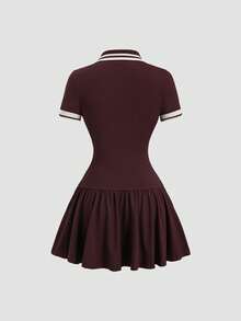 Sweetra Đầm thể thao đa năng kiểu Anh cổ polo Y2K - Màu Đỏ Sâu - Xem 2