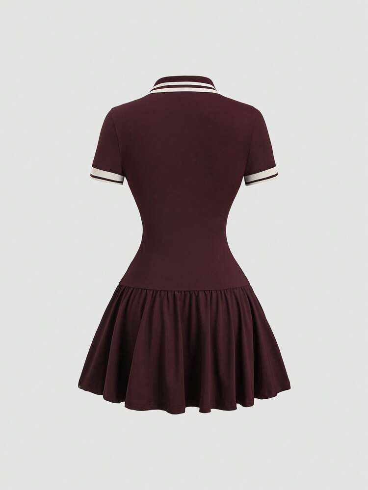 Sweetra Đầm thể thao đa năng kiểu Anh cổ polo Y2K - Màu Đỏ Sâu - Xem 2