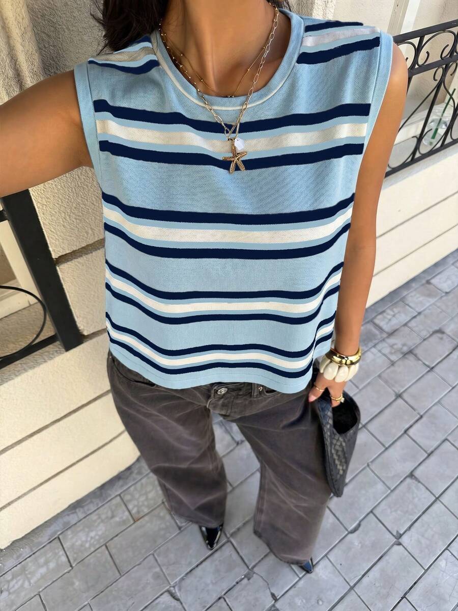 Siren Gaze Áo tank top kẻ sọc thường ngày dành cho nữ - Màu xanh lam - Xem 1