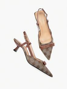 Alvarani 2026 Women's Closed Toe High Heels With Bow Decor And Vintage Floral Pattern, Comfortable Kitten Heel Pumps Suitable For Daily, Work, Party, Formal Occasions, In Brown Valentines,Elegant,Elegant,Pointed Heels - Brown - View 10