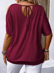 EMERY ROSE Casual Feather Print Off Shoulder Plus Size T-Shirt Graphic Tees Women Tops - Multicolor - View 2