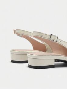Sleekvia Off-White Small Square Toe, Low Vamp, Rear Strap Buckle, Fashionable Women's Flat Shoes - Off-white - View 7