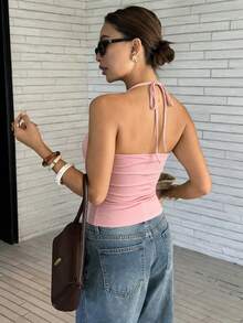 Cévolie Women's Summer New Elegant Sexy Fitted Lace Halter Neck Camisole Top Date Going Out Pink - Pink - View 2