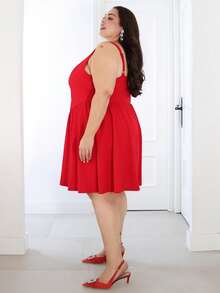 Pretty and Ole Plus White Solid Corset Structure Cami Dress Elegant - Red - View 6