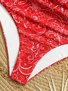 Swim Vcay Bộ 2 món gồm áo bikini hai mảnh màu đỏ tía in họa tiết Paisley và hạt điều, kiểu dáng nhún vai và quần cạp cao, đồ bơi nữ. - Nhiều màu - Xem 7