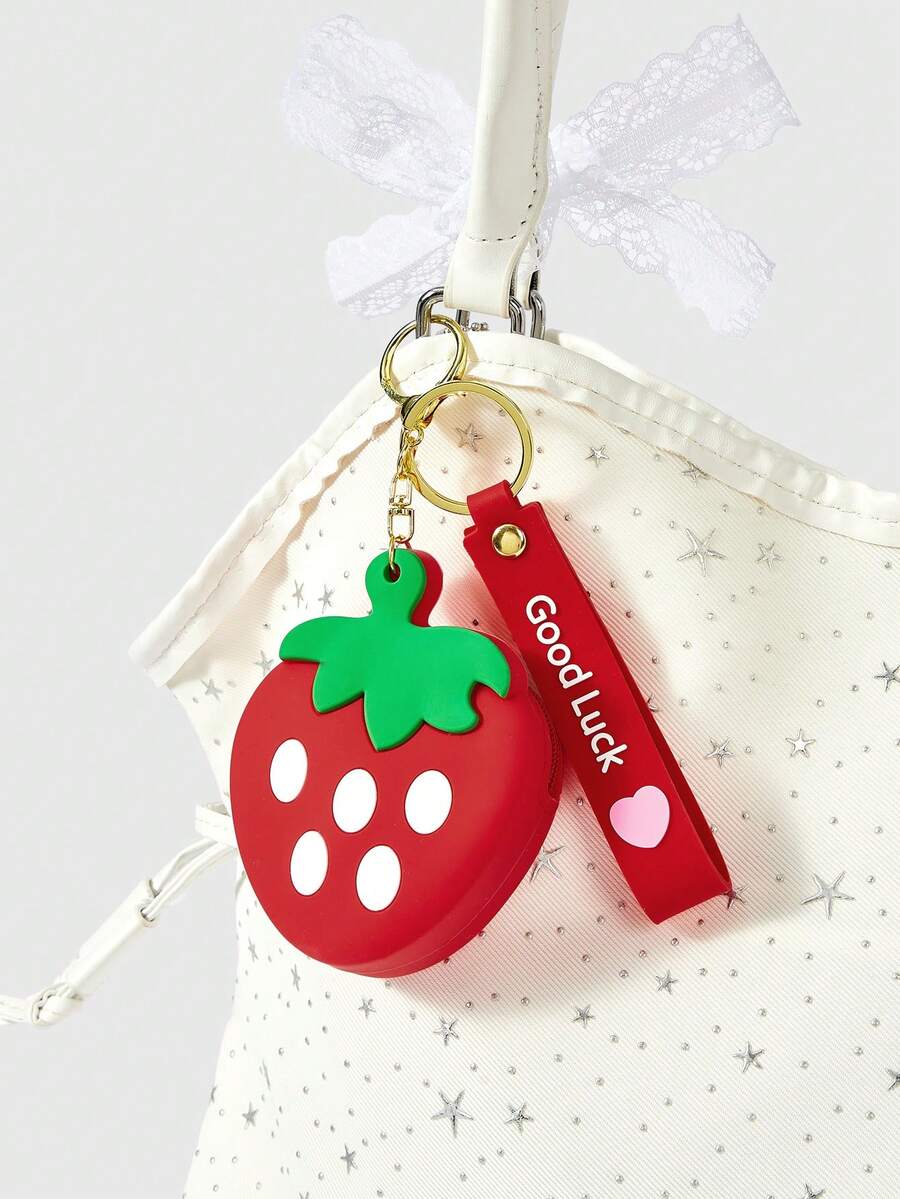 ROMWE Kawaii 1 Mặt dây chuyền hình trái tim ba chiều hình quả dâu tây dành cho bé gái, thiết kế độc đáo, mặt dây chuyền da. - Dâu tây 2 - Xem 1