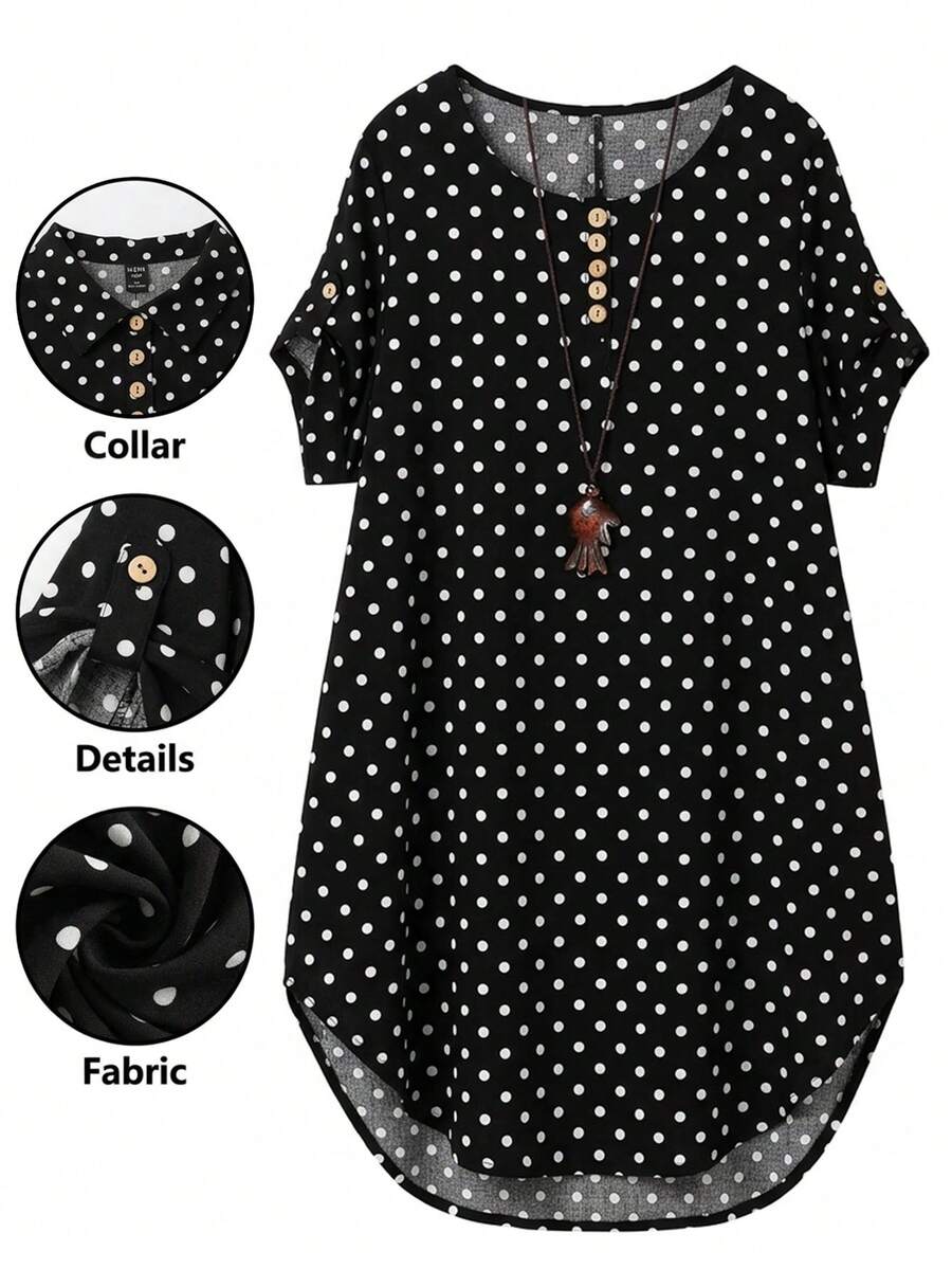 Linhara Plus Size Women's Round Neck Short Sleeve Casual Comfortable Dress, Suitable For Daily Commute - Multicolor - View 1