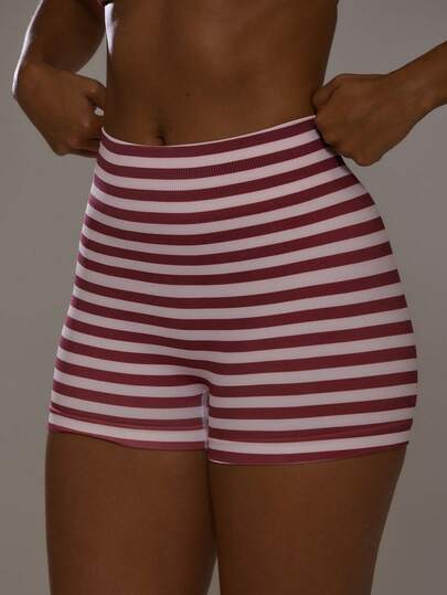 Musera Sport Seamless Stripe Ribbed High Waistband Active Shorts Sports Workout Gym Girly Pilates Fitness Daily Casual Cherry On Top