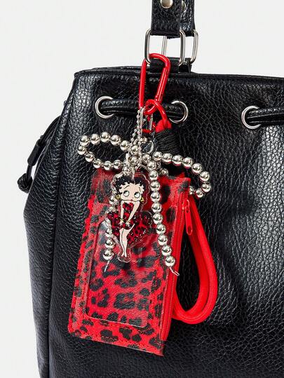 Betty Boop x SHEIN 1Pc Y2K Red Panther Pop Keychain Card Bag - Cute Aesthetic Badge Storage Bag, A Must For Daily Wear
