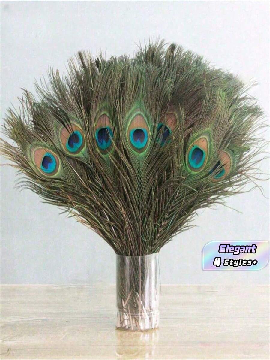 25Pcs/50Pcs Peacock Feather In Bulk, Faux Peacock Feather Decorated For Vase Craft Vase Wedding Home Party Christmas Day Decoration Peacock Feathers - Multicolor - View 1