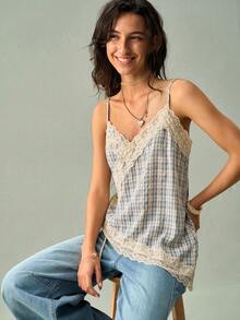 Camiseta de mujer de encaje francés elegante - Azul - Ver 7