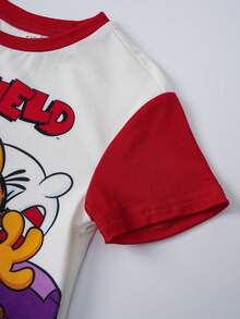 GARFIELD | SHEIN 男婴卡通字母印花圆领短袖上衣和短裤休闲家居服套装 - 紅白色 - 查看 6