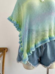 Soleia Plus Size Women's Gradient Pink Shawl Scarf, Suitable For All Seasons,Music Festival,Summer Outfits,Spring Clothing,Festival Outfits For Women ,Beach Outfit For Women,Holiday Outfits For Women , - Baby Blue - View 5