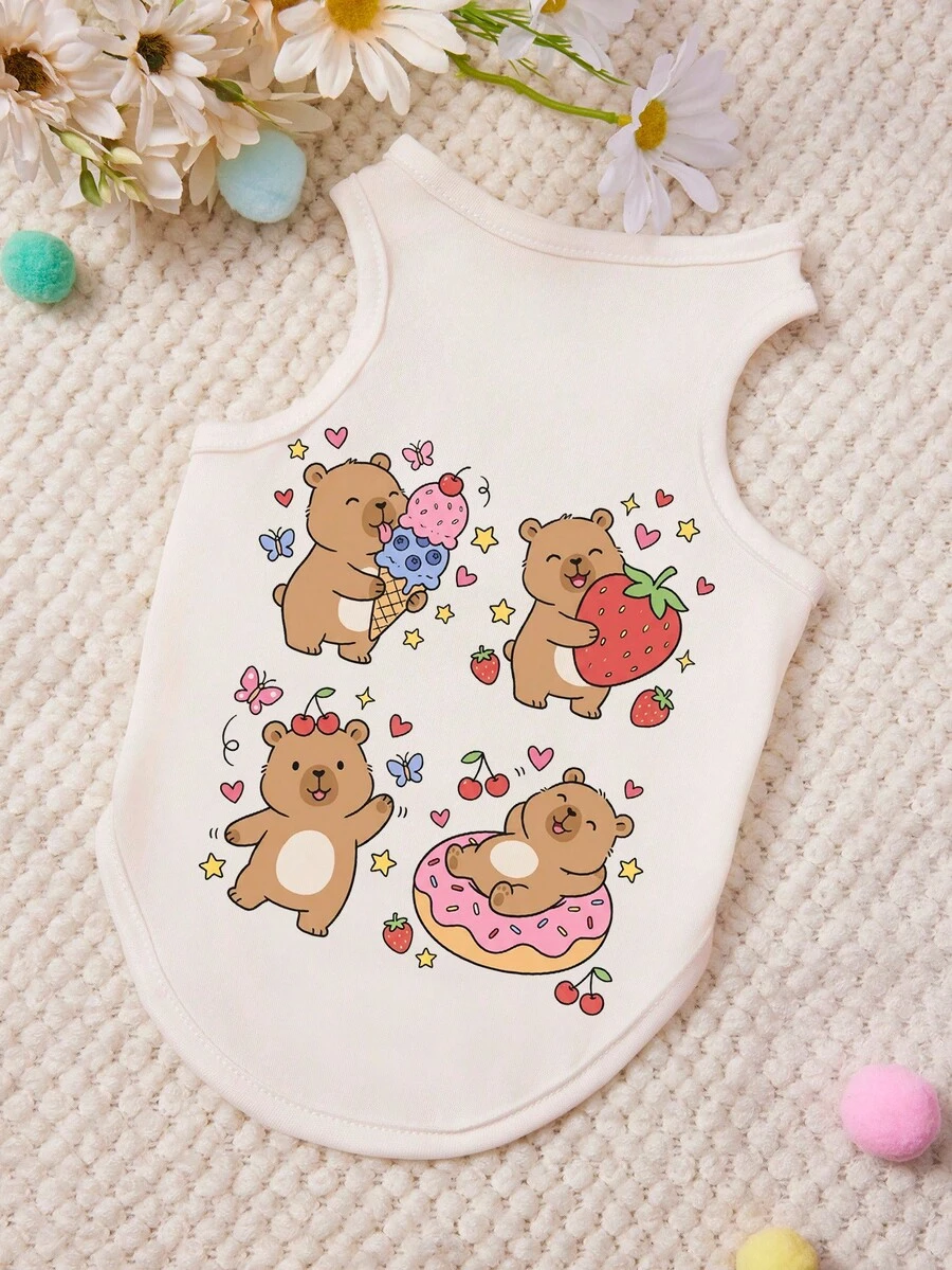 PETSIN 1 Bộ quần áo cho thú cưng dễ thương hình ngôi sao năm cánh đang ăn kem và bánh donut, màu be, mềm mại, thoáng khí, chống rụng lông. - Màu be - Xem 1