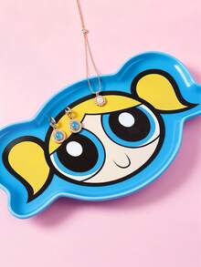 THE POWERPUFF GIRLS X SHEIN 1个卡通造型陶瓷迷你碟，适合盛放甜点、水果、少量食物，也可用于家居收纳，例如存放钥匙、首饰等。适用于微波炉和洗碗机。适合家庭使用。图案寓意友谊、花朵、泡泡、毛茛花、魔力。 - 藍色 - 查看 5
