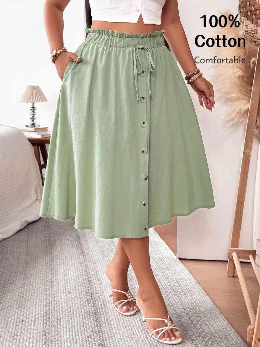 EMERY ROSE 大码女式薄荷绿蝴蝶结腰带纽扣设计A字裙,纯棉透气面料,适合春夏穿着,也适合音乐节、母亲节、万圣节、感恩节、复活节、国庆节、舞会、约会、派对、婚礼、户外活动等场合。 - Limelight Green - 查看 1