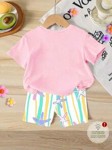 Tween Girls' Casual Shell Print Round Neck Short Sleeve T-Shirt And Shorts Set, Summer - Multicolor - View 2