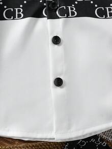 SHEIN Bộ 2 món áo và quần short in chữ CB dành cho bé trai, phong cách thường ngày. - Đen và trắng - Xem 8